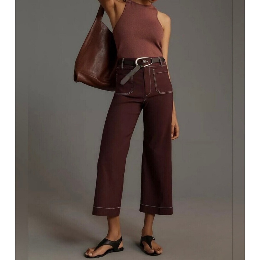 Anthropologie Maeve The Colette Ankle Cropped Linen Wide Leg Pants 26